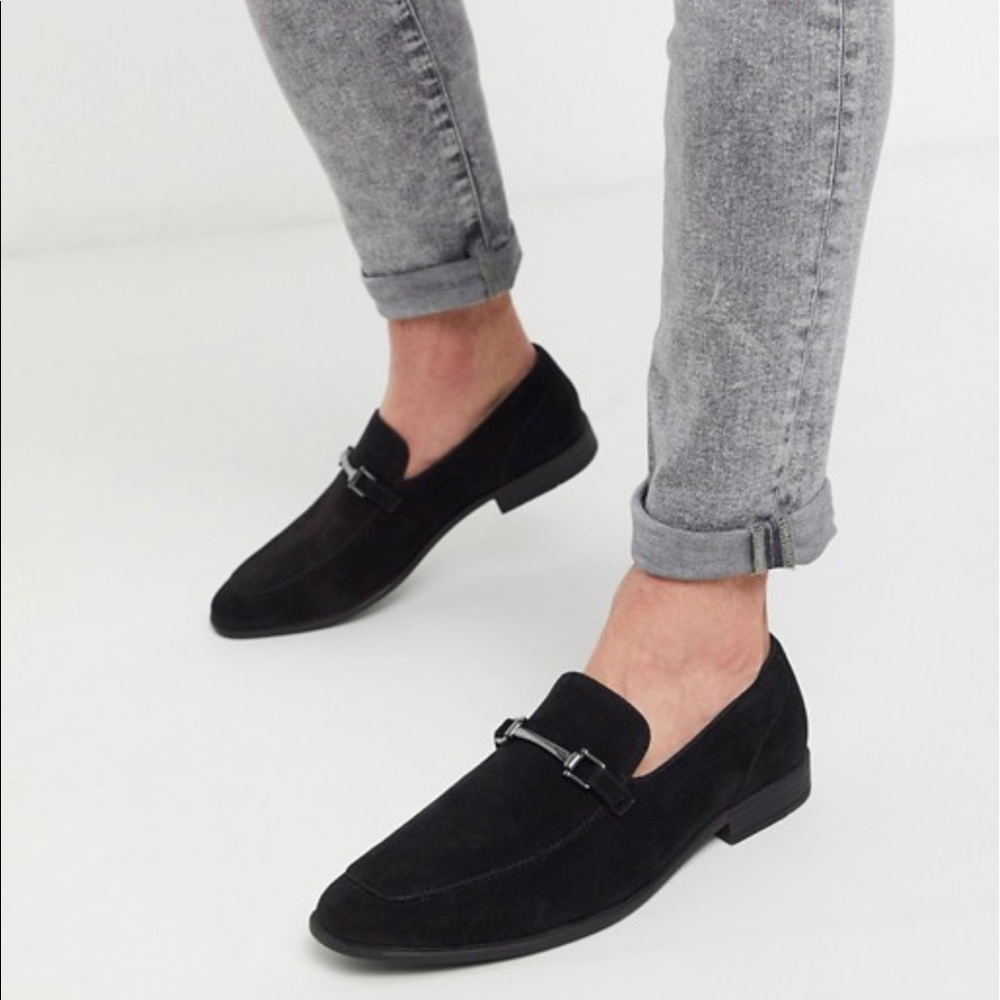 ASOS loafers in black suede with snaffle detail